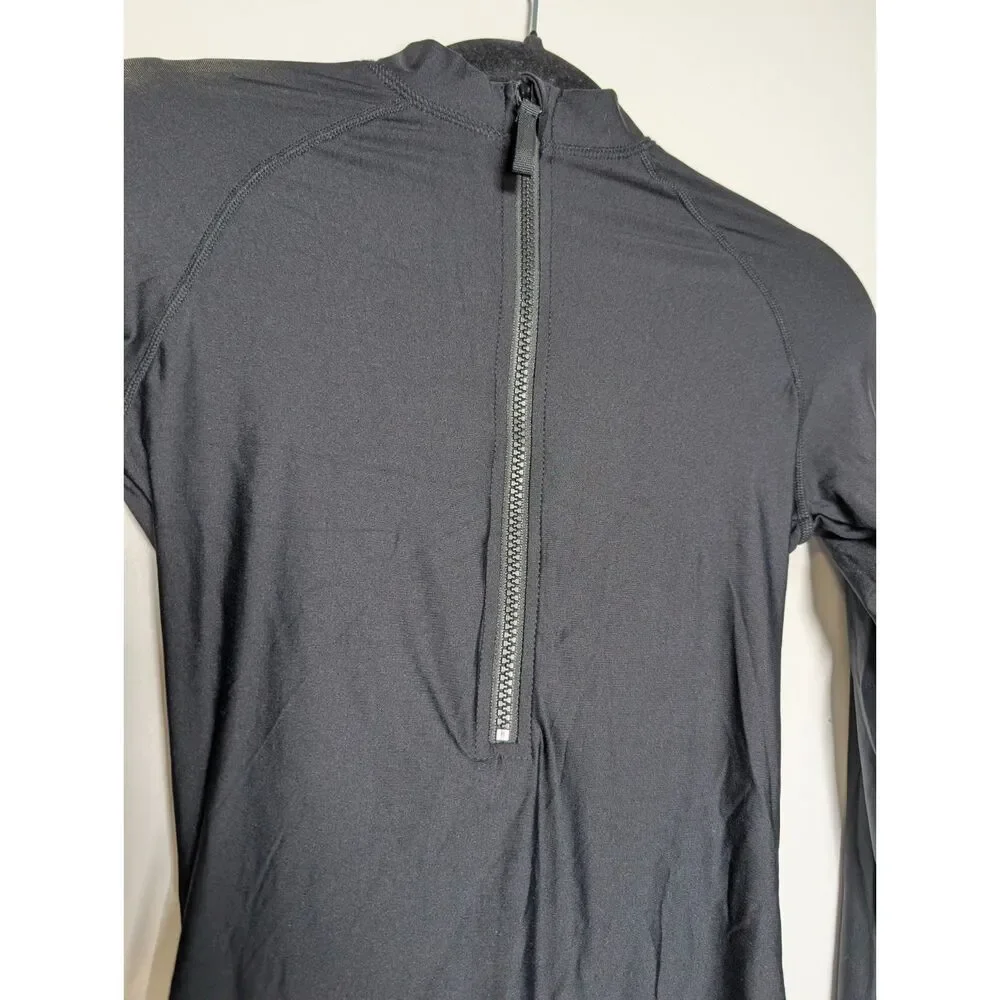 J.Crew Black Half Zip Rash Guard XS Long Sleeve Swim Top Coastal Sporty Resort